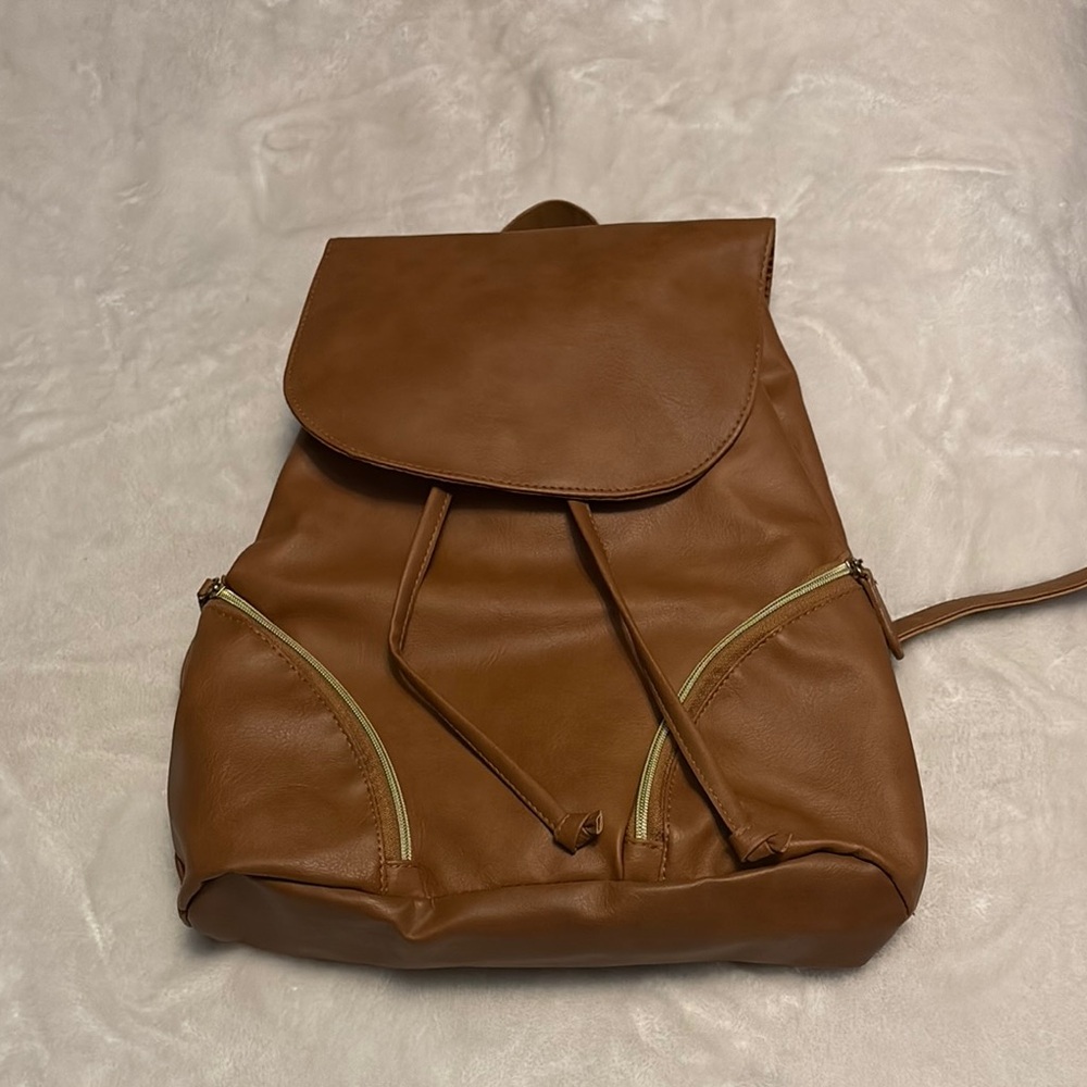 Brown Faux Leather Backpack